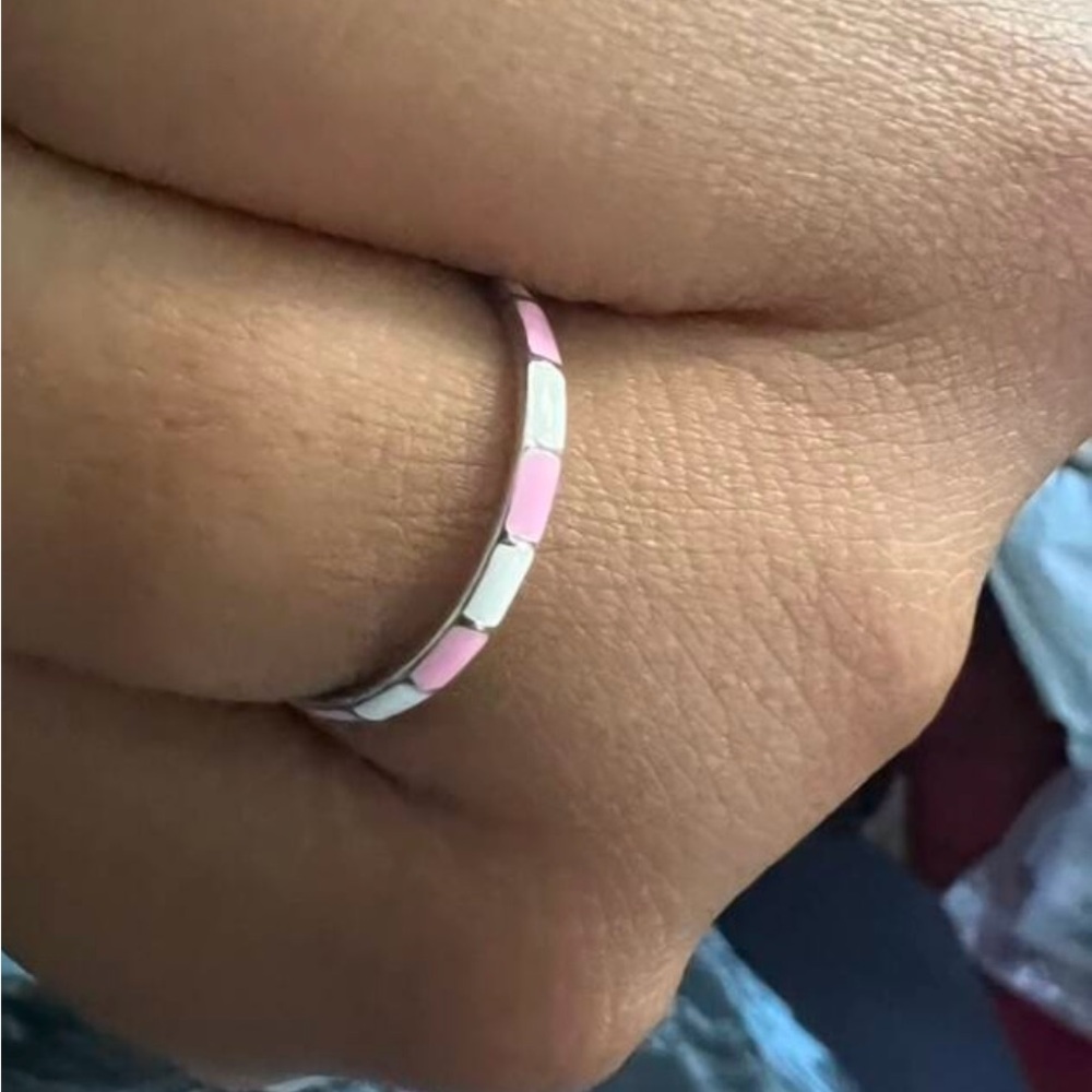 🆕 Stamped S925 Sterling Pink and White Pastel Band Ring -Size 7 - Picture 3 of 13
